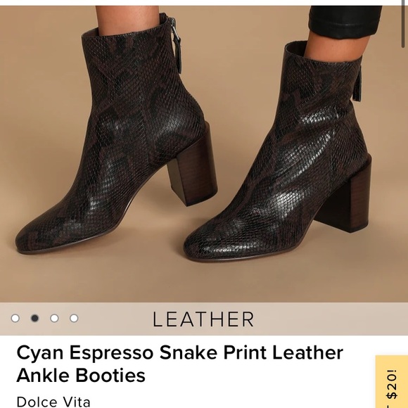 Dolce Vita — Cyan Espresso Snake Print Leather Ankle Booties; Size 7.5 - Picture 6 of 14